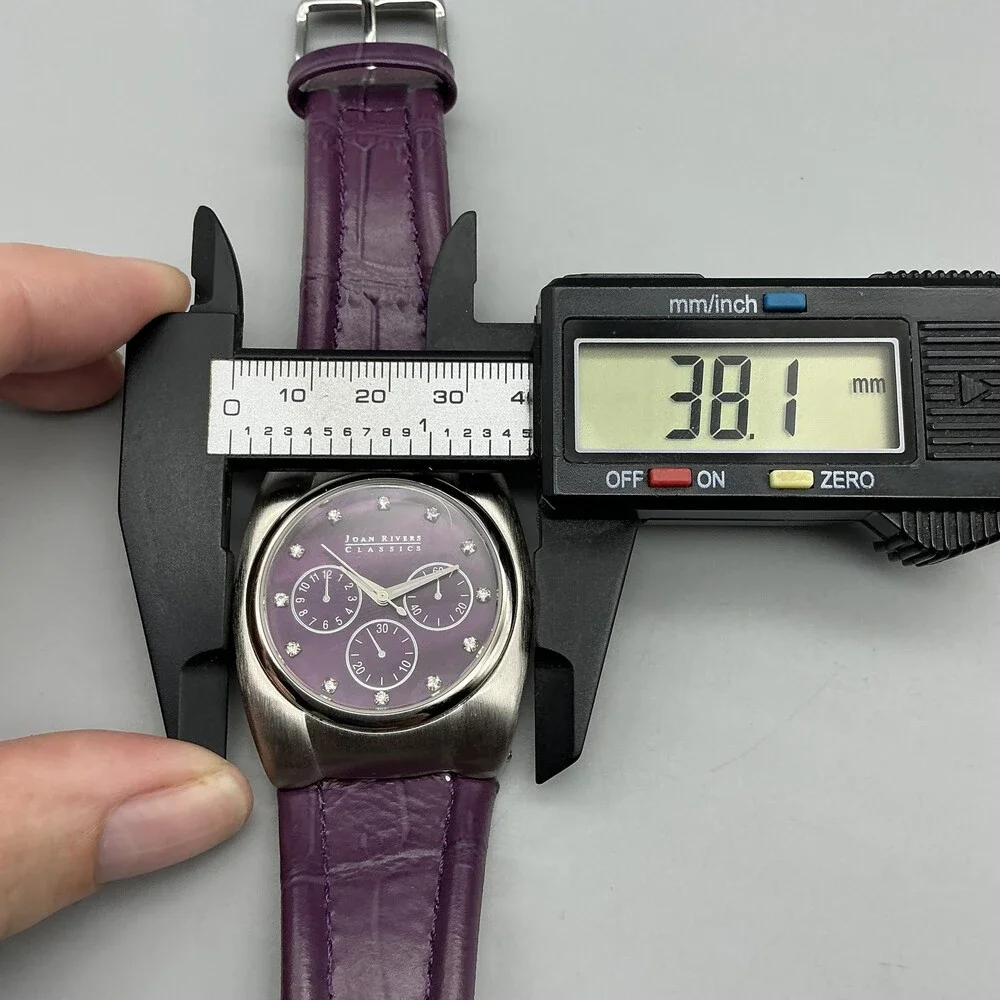 Joan Rivers Classics Women Watch 38mm Silver Tone Purple Leather New Battery